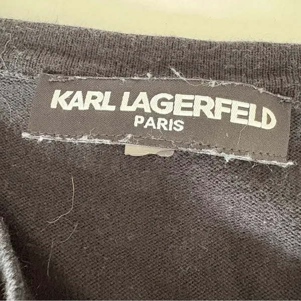 Karl Lagerfeld Black  pearl Button-Up Cardigan medium - Image 4