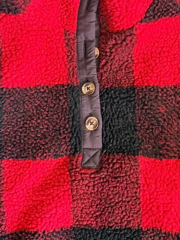 American Eagle Red Black Buffalo Plaid Sherpa Fleece Pullover Size M - Image 4