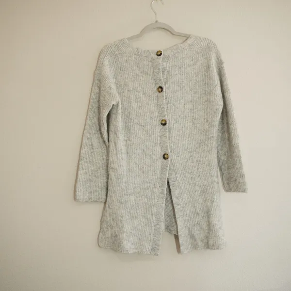 Point Sur J. Crew V-Neck Sweater Grey Alpaca Blend Button Back Coastal Cozy Soft - Image 7