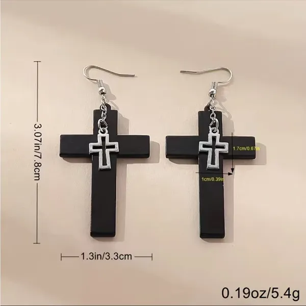 Unique design double‎ layer black cross light weight plastic dangle earrings - Image 6