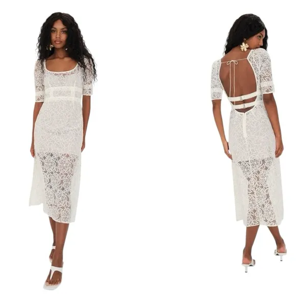 For Love and Lemons Marilyn Midi Dress in Ivory Size Medium NWT - Image 10