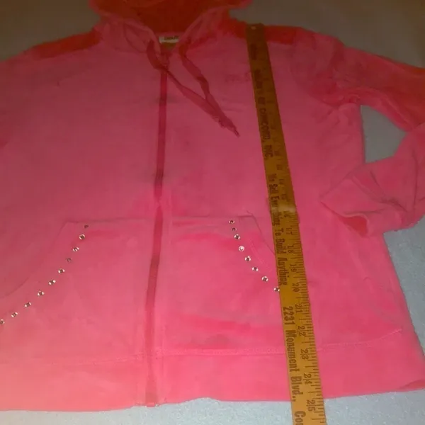 EVERLAST SPORT hot pink velour zip up hoodie bling trim at pockets NEW size L - Image 9