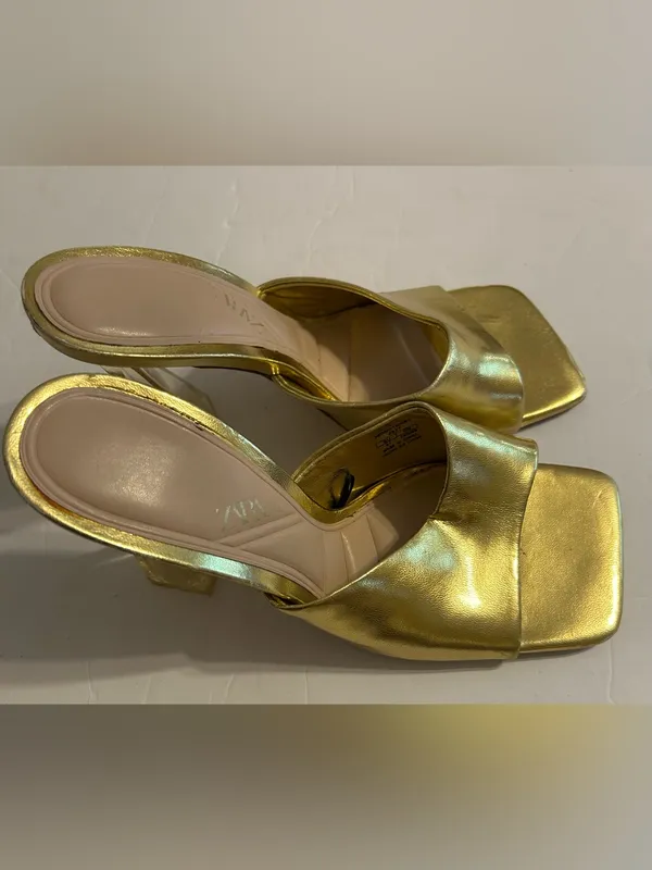 Zara Metallic Gold Slip-On Block Heel Mules - Image 2