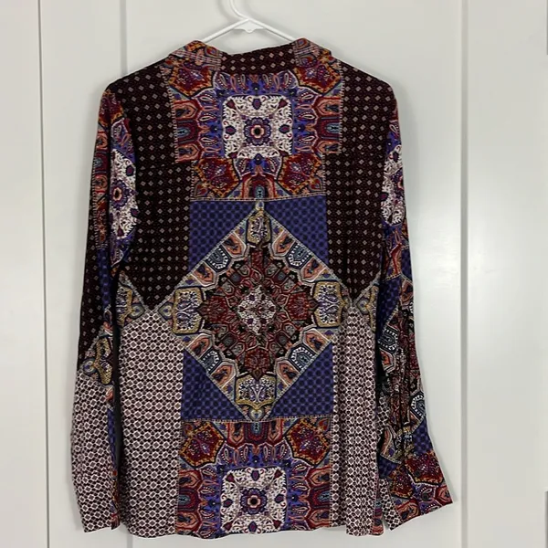 Crosby Large Purple, Red Boho Pattern 70s Button Down Long Sleeve Shirt - Image 8