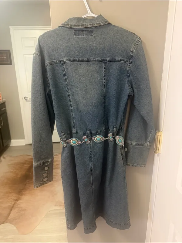 Vintage Medium Wash Denim Button-Down Western Dress / Jacket M - Image 9
