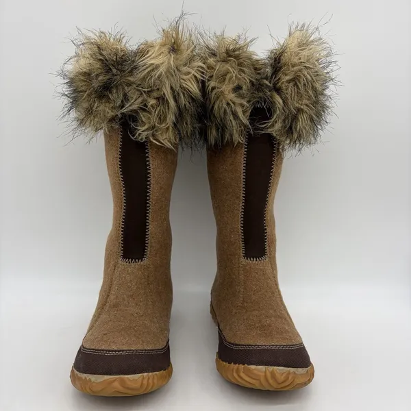 Sorel Womens 5 Boots Cozy Joan Tall Felt Faux Fur Tan Warm Pull On NL1884-286 - Image 3