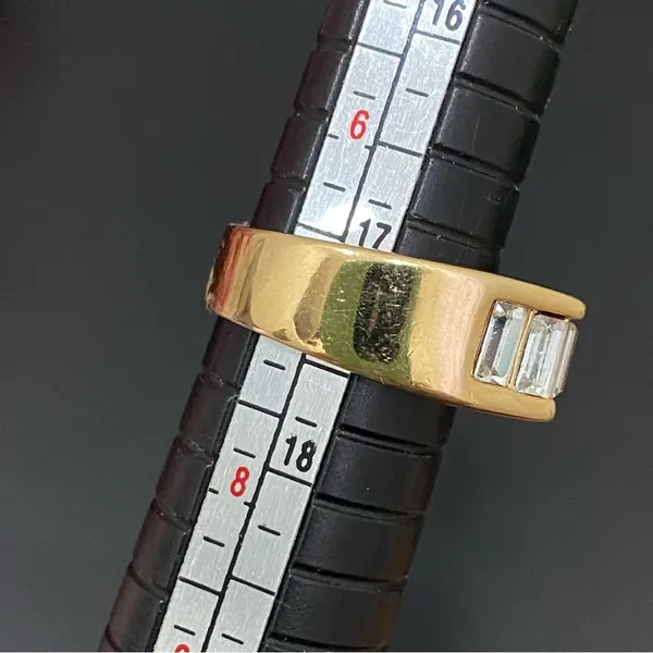 Vintage 18KGE Gold Electroplated Pave Baguette Clear Stones Flat Top Unisex Ring - Image 9