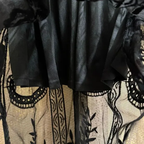 Black Lace Overlay Long Sleeve Floral Witchy Goth Boho Romantic Dress Medium - Image 6
