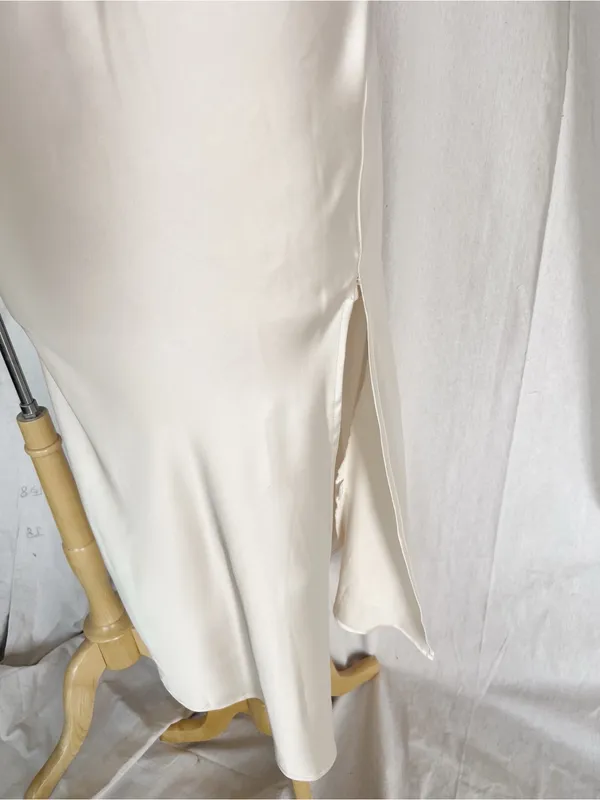 Elegant Cream Satin Halter Midi Dress - Image 4
