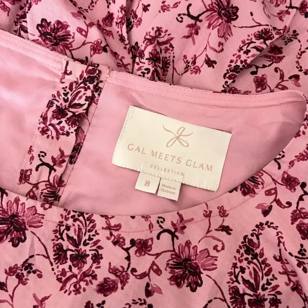 GAL MEETS GLAM Hallie Dress Paisley Floral Pink Purple Box Pleats Pockets Size 8 - Image 11
