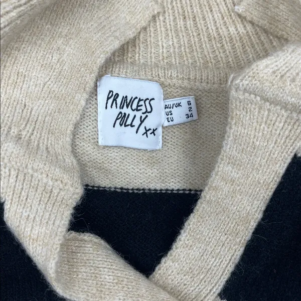 Princess Polly Striped Beige and Black Cropped Sweater - Image 3
