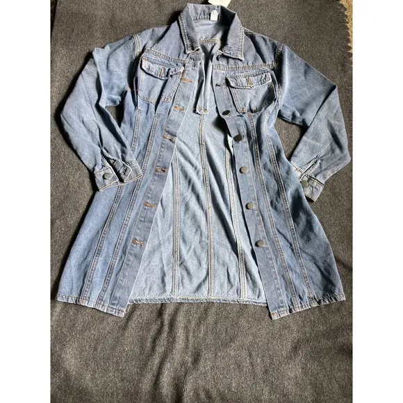 Nicepark Light Wash Denim Mini Dress Button Front Cinched Waist fits xxs NEW‎ - Image 5