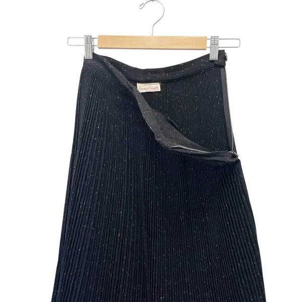 Vintage 60s Campus Casuals Wool Pleated Midi Skirt Black Confetti Fleck Size XS - Image 8