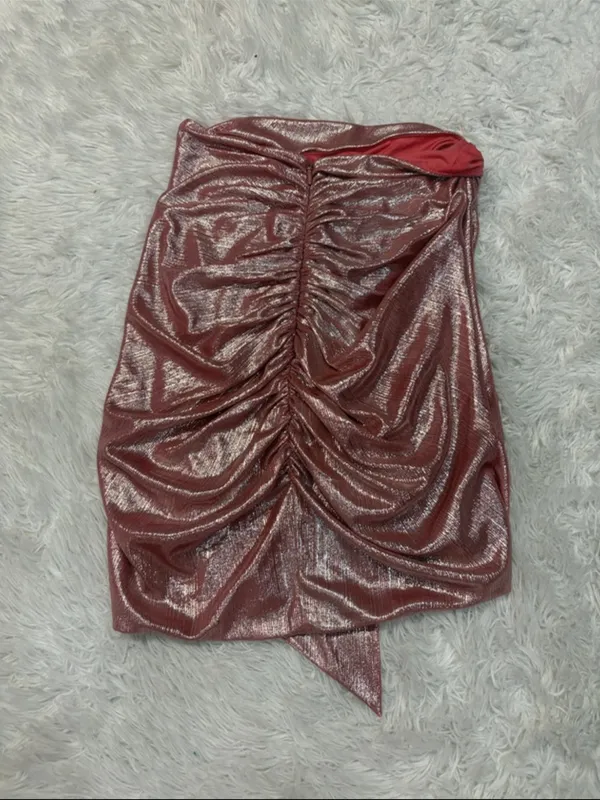 House of CB Shahja Metallic Rose Ruched Tie-Front Mini Skirt - Image 5