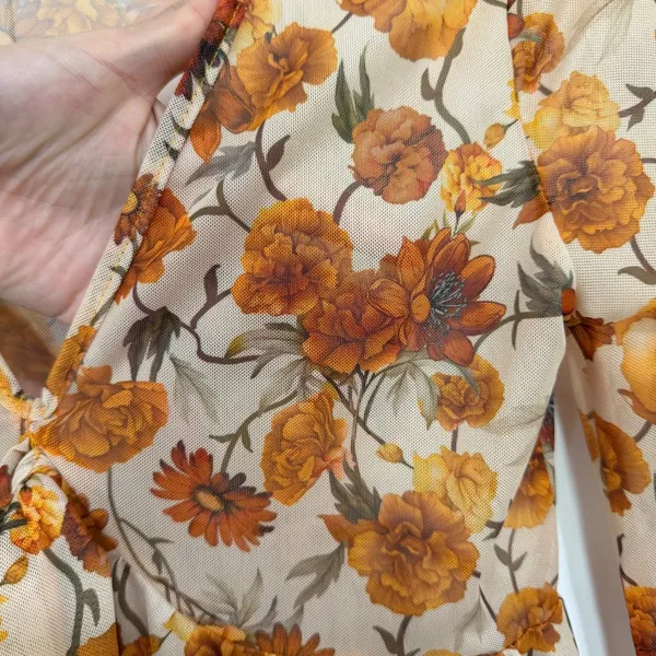 Floral Print V Neck Long Sleeve Bow Tie Front Sheer Blouse Top - Image 9