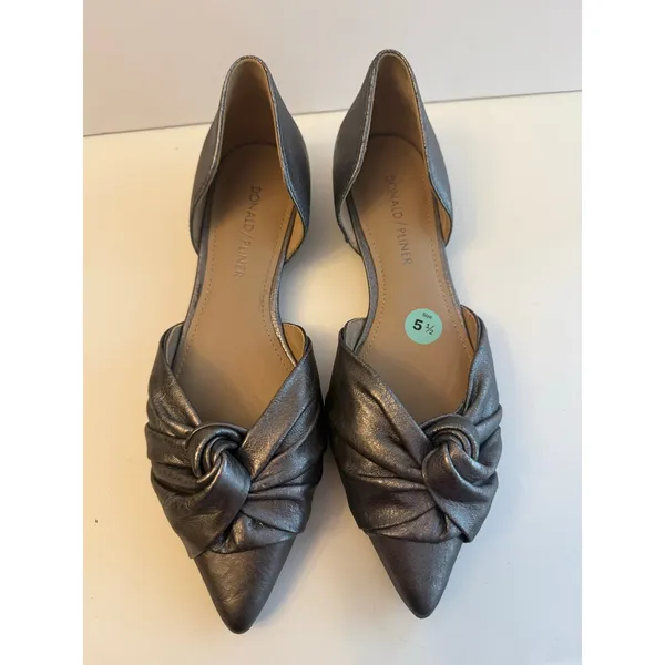 Donald J. Pliner D’Orsay Flats Women’s Size 5.5 Metallic Silver Leather Ruched - Image 2