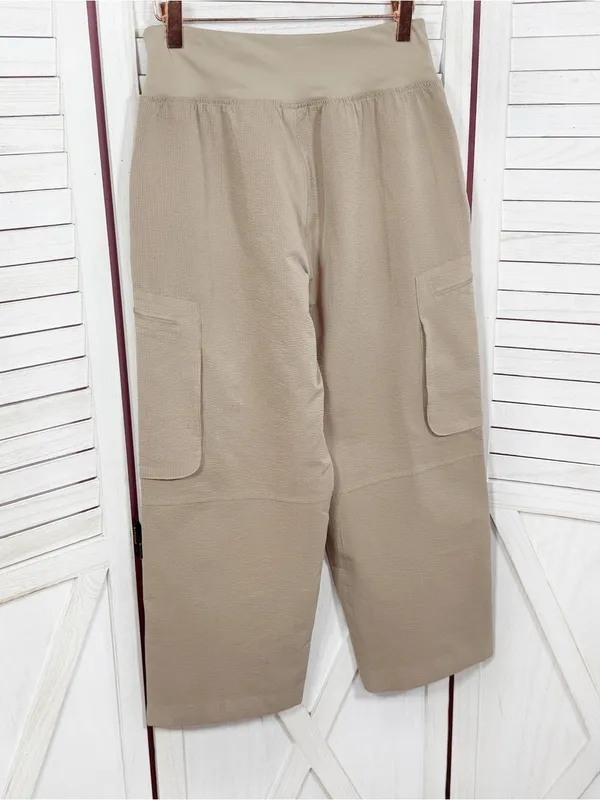 Sage Collective Textured Cargo Pocket Crop Pants Kahki Tan Small Utility Casual - Image 2