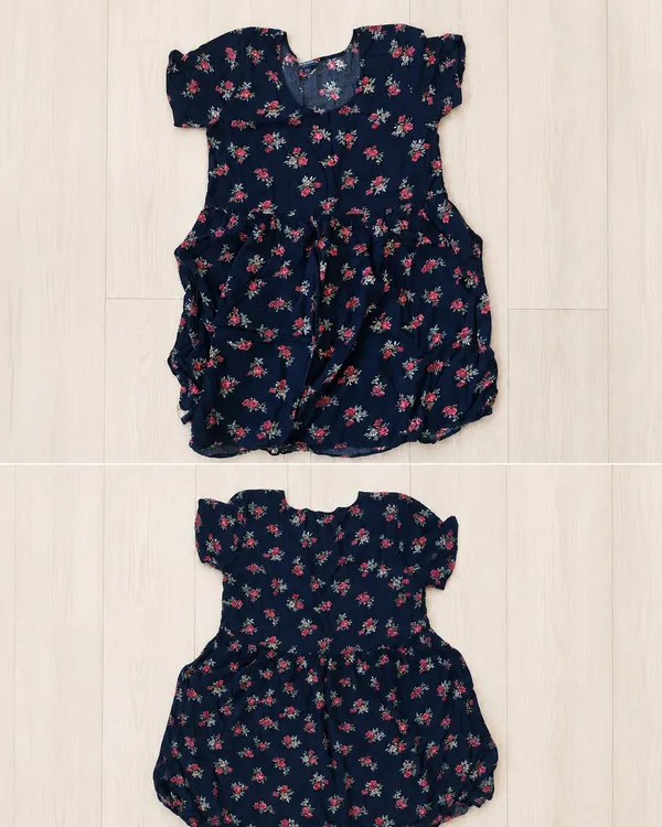 Brandy Melville Floral Print Babydoll Mini Dress Puff Sleeve XS Blue - Image 2
