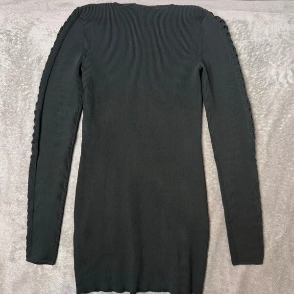 White House | Black Market Ribbed Knit Bodycon Mini Dress Womens XS Green Mock Neck Cut Out Sleeve - Image 4