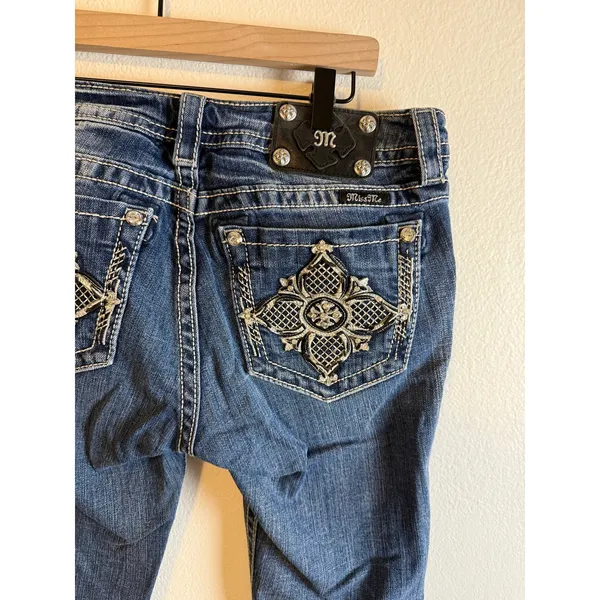 Y2K Embellished Pocket Miss Me Bootcut Mid Rise Jeans Mid Wash Size 29 x 34 - Image 3