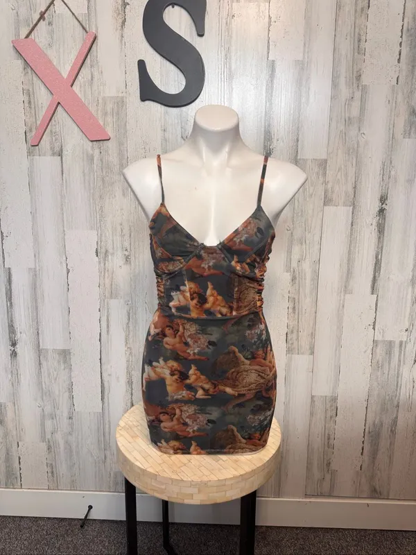 Primark Print Mesh Mini Dress Womens 2XS Bodycon Ruched - Image 5