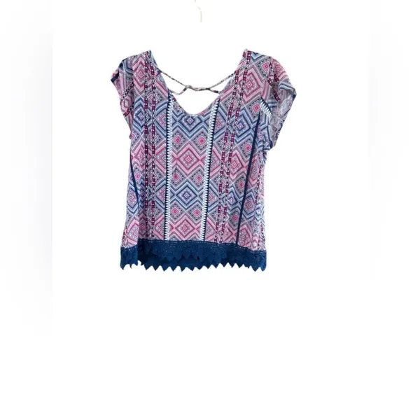 Pink Rose Large Blue Pink White Geometric Top - Image 10