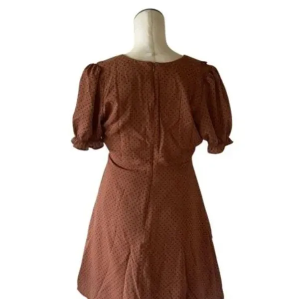 NWOT Blu Pepper POLKA DOT COLLARED VELVET TIE MINI BABYDOLL DRESS RUST BROWN - Image 9