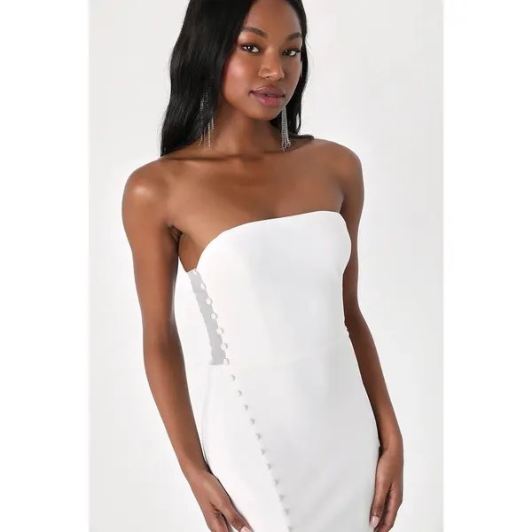 Lulus Loving the Feeling White Strapless Bodycon Midi Dress Wedding Party Small - Image 5