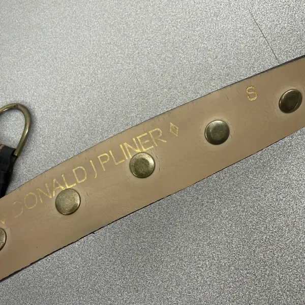 Donald J Pliner Belt Womens Small Black Studded Leather Brass Buckle Skinny - Image 6