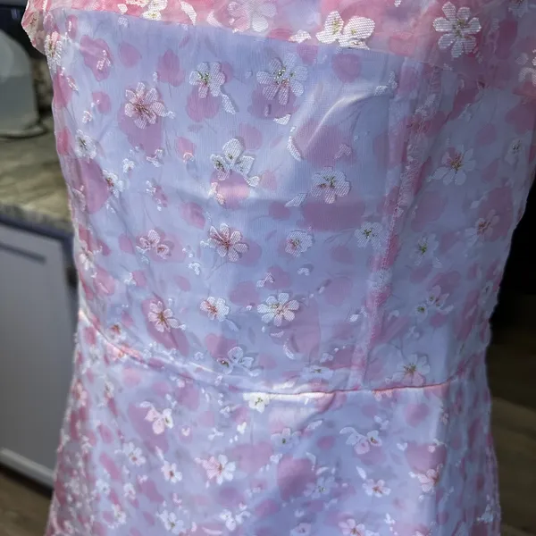 Pink Floral Mini Sundress Size L - Image 2