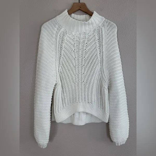 Free People Sweetheart Oversized Chunky Mock Neck Knit Sweater White Small $89 - Image 8