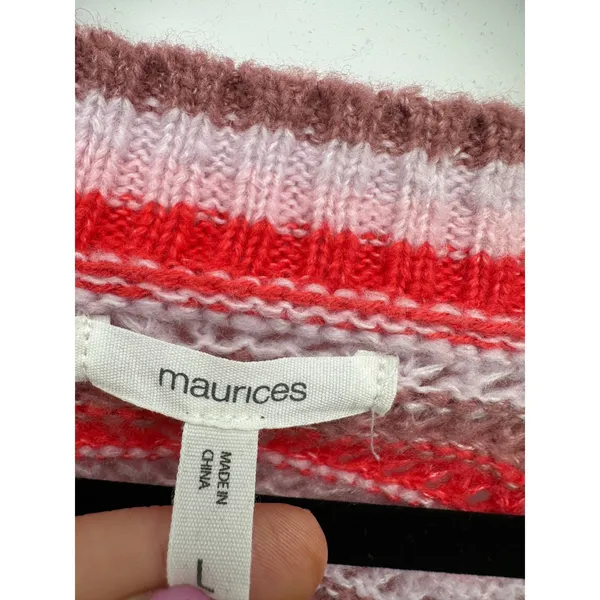 Maurices‎ Pink Chevron Knit Button Down Cardigan Sz L Boho Retro Cozy Chunky - Image 6