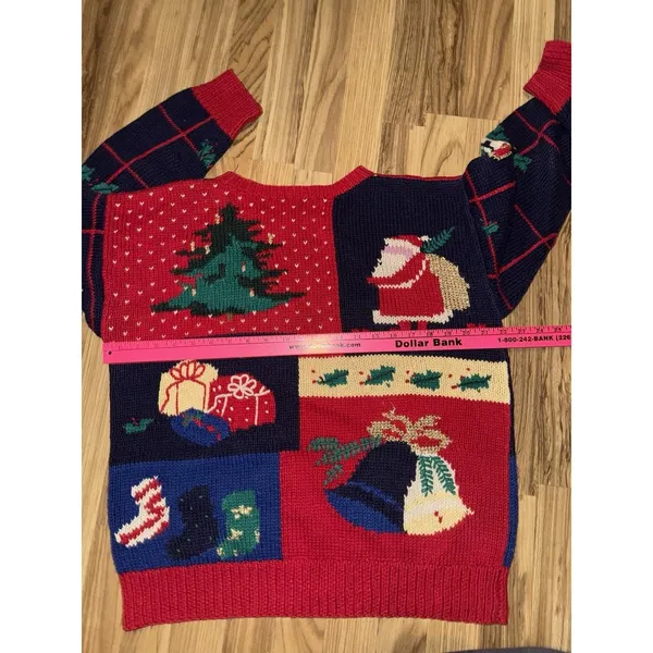 VTG Dean's of Scotland Patchwork Sweater Medium Ugly Christmas‎ Heavy Knit - Image 6