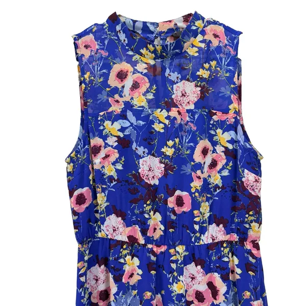 Lulus In My Dreams Blue Floral Sleeveless Chiffon Midi Dress LARGE Wedding - Image 6