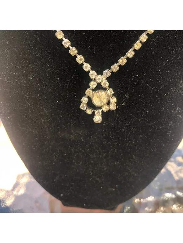 Vintage Women's Rhinestone Silver Tone Necklace - 14" - Image 2
