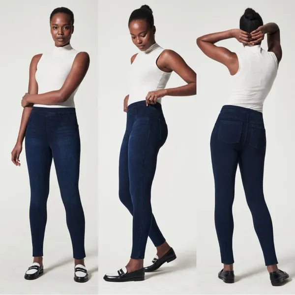 Spanx Ankle Jean-Ish Leggings Jeggings High-Rise Twilight Rinse Blue Size L - Image 3