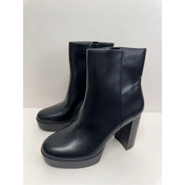 Alfani Boots Size 8.5 Black Almond Toe Faux Leather High Heel Side Zip NEW‎ - Image 3