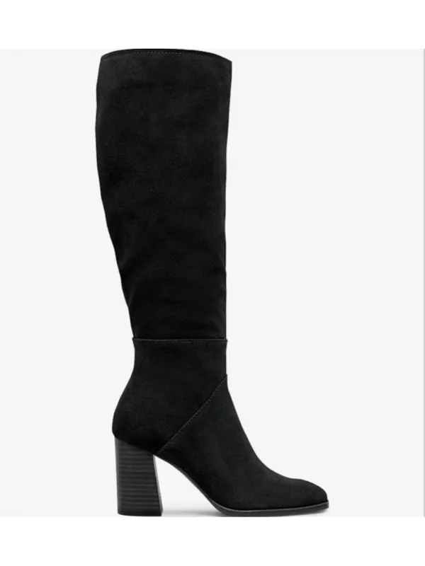 NEW Knee High Square Toe Chunky Block Heel Side Zipper Vegan Suede Long Boots 11 - Image 7
