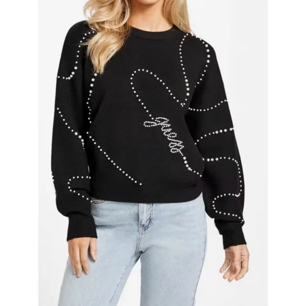 Guess Jet Black Sweater Black & White Womens Large NWT - Image 7
