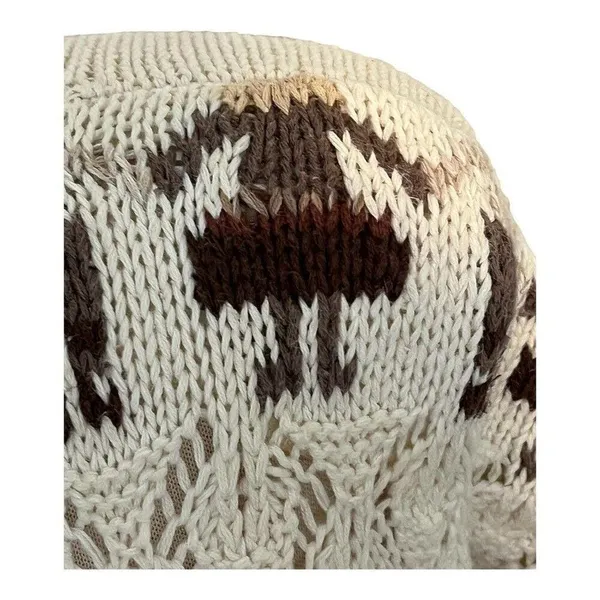 Red Camel Llama Novelty Cardigan Sweater Womens Large Cream Brown Vintage‎ Ramie - Image 4
