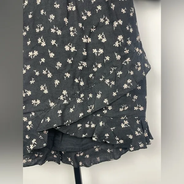 Winston White Black‎ Floral Corset Bodice Puff Off Shoulder Mini Linen Dress - Image 5