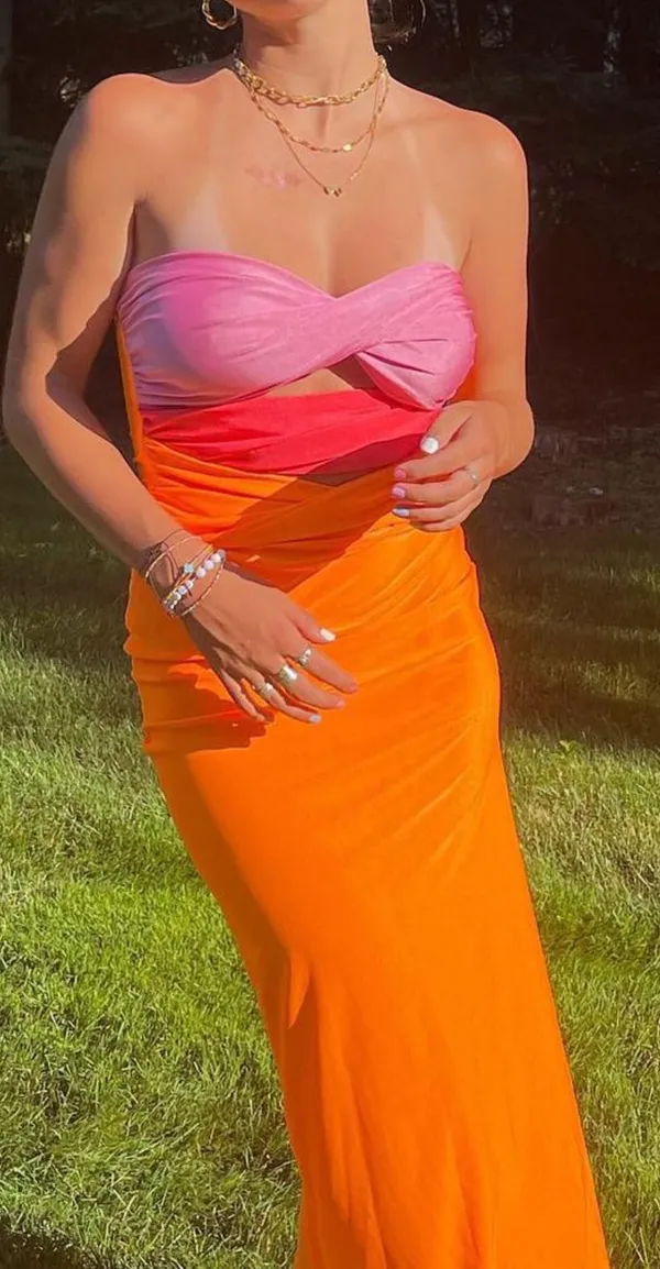 Cut Out Midi Dress Orange Size M - Image 4