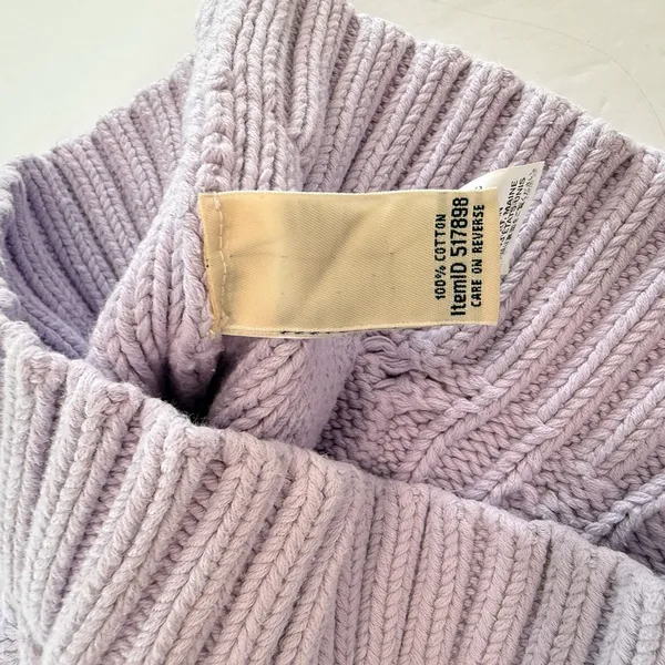 LL Bean Lilac Purple Double L Mixed Cable Crew Neck Pullover Cotton Sweater XS - Image 10