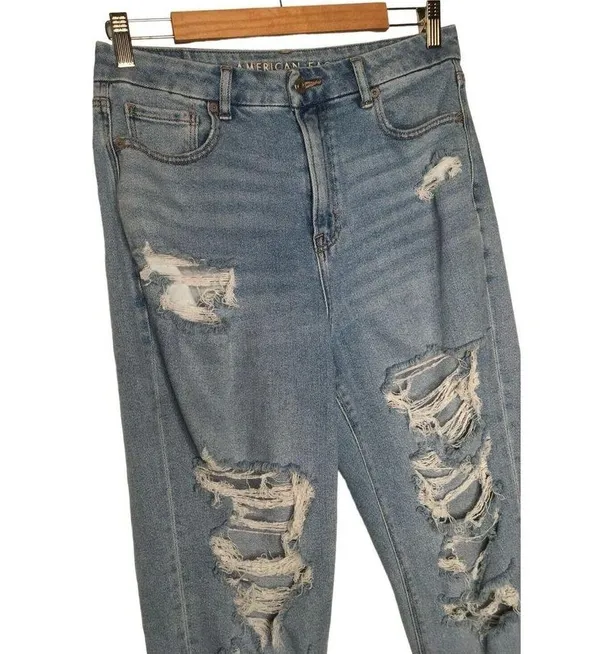 American Eagle Jeans Womens 8 Curvy Mom Jean 90s Distressed Light High Rise Blue - Image 7