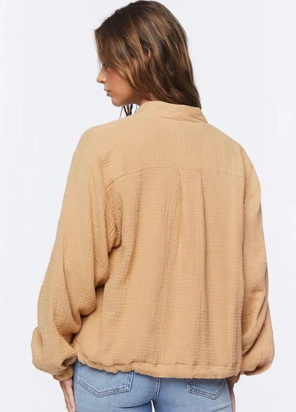 Cotton Crinkle Knit Bomber Jacket Size M - Image 3