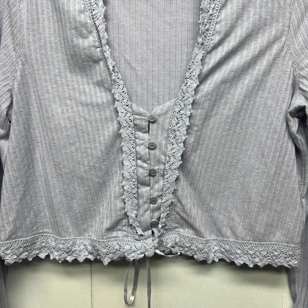 Free People Linen Blend Bohemian Cropped Lavender Women's Boxy Top Size Large - Image 5