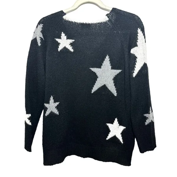 Neely Womens Sz S Sweater White Black Open Knit Oversized Stretchy￼ V Neck - Image 5