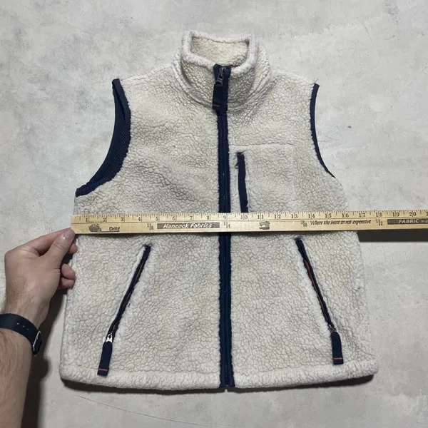 Abercrombie Sherpa Fleece Vest Women's SZ Small Cream Navy Full Zip Pockets Y2K - Image 3