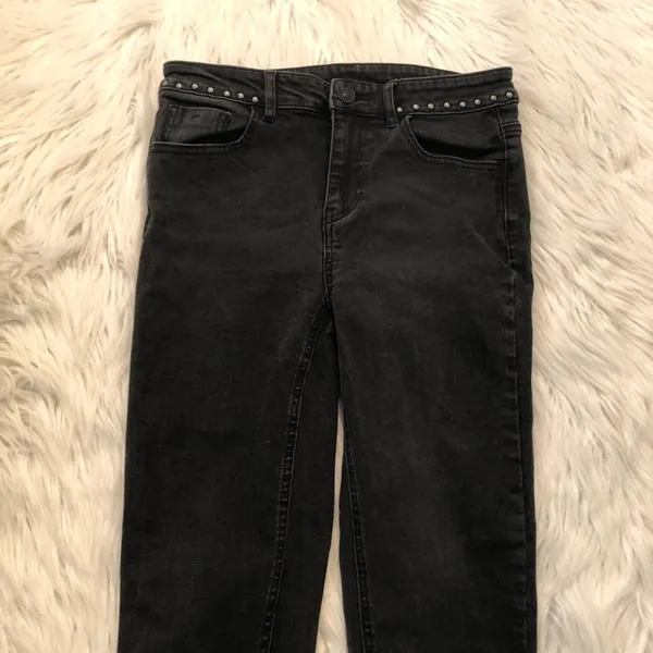 Five Plus Women's Size Small Cropped Jeans Black Fringe Studded Waist - Image 4
