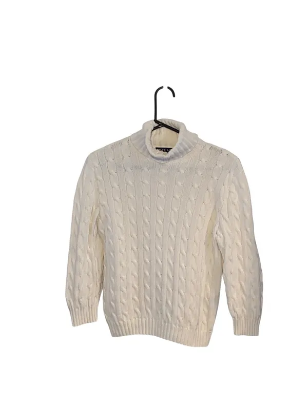 Vintage Ralph Lauren Cable Knit Turtleneck Sweater Ivory Cotton Coastal preppy - Image 3